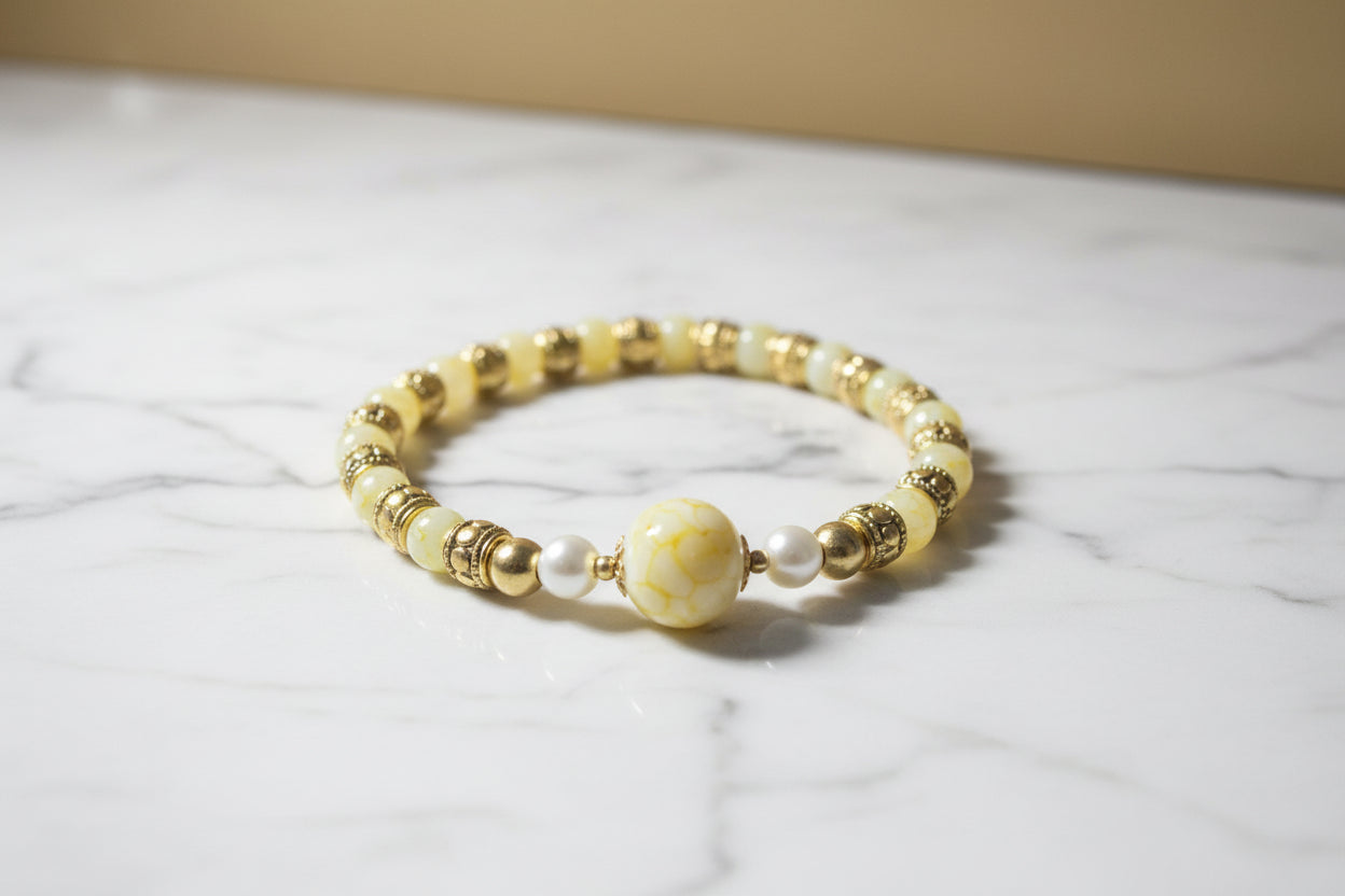 Yellow Agate & Pearl