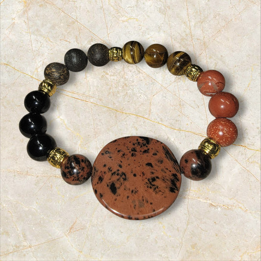 Tiger's eye, Jasper, Black Onyx stretch bead bracelet - LifeLoveInspired
