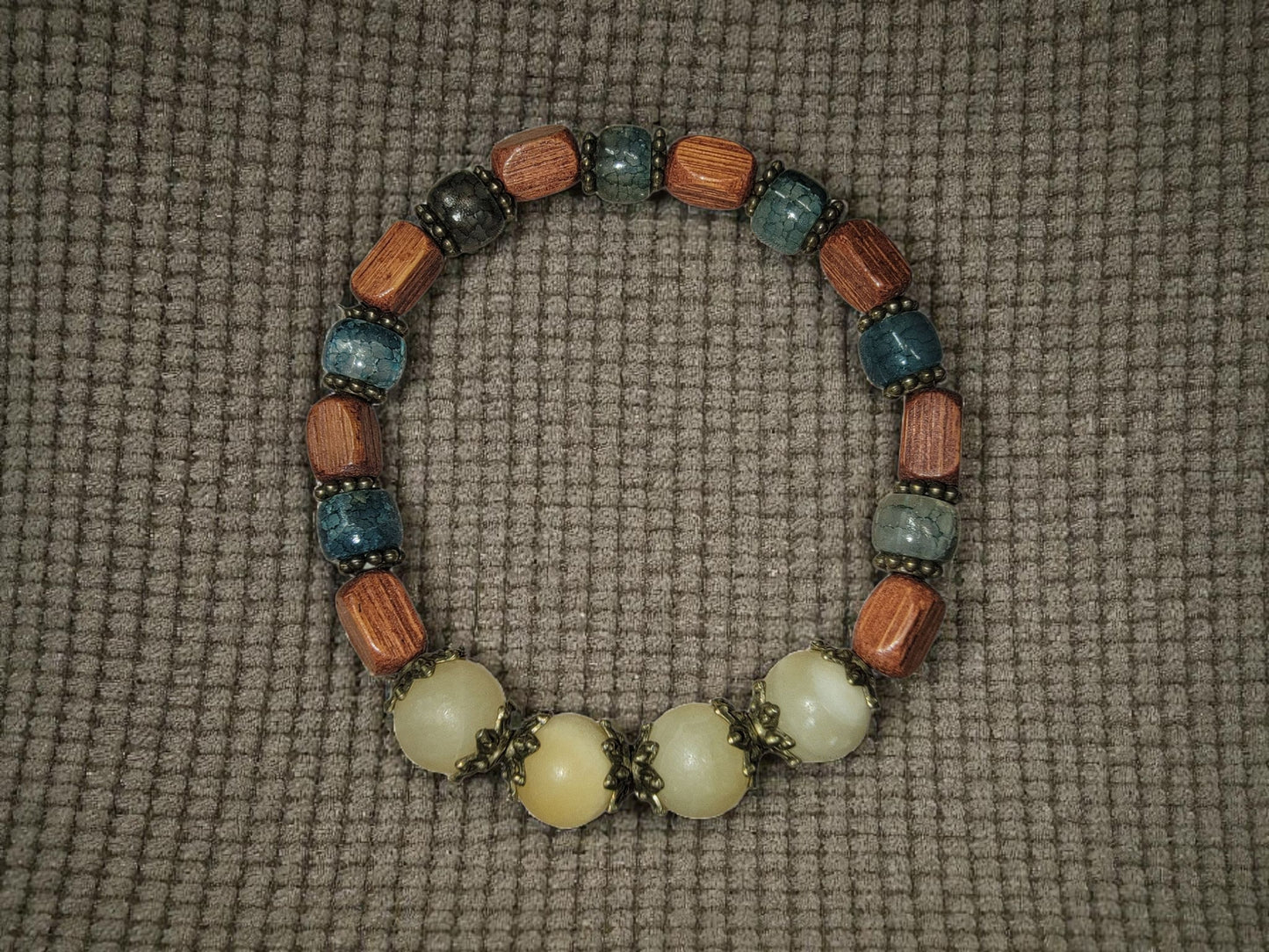 Yellow Agate Wood Antique Style Stretch Bead Bracelet - LifeLoveInspired