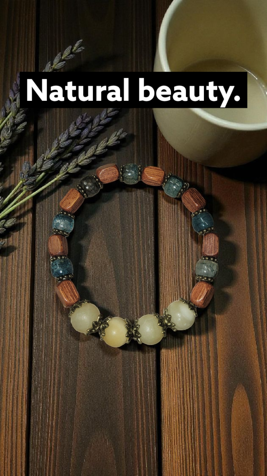 Yellow Agate Wood Antique Style Stretch Bead Bracelet - LifeLoveInspired
