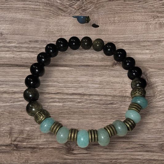 Obsidian gemstone stretch bead bracelet - LifeLoveInspired