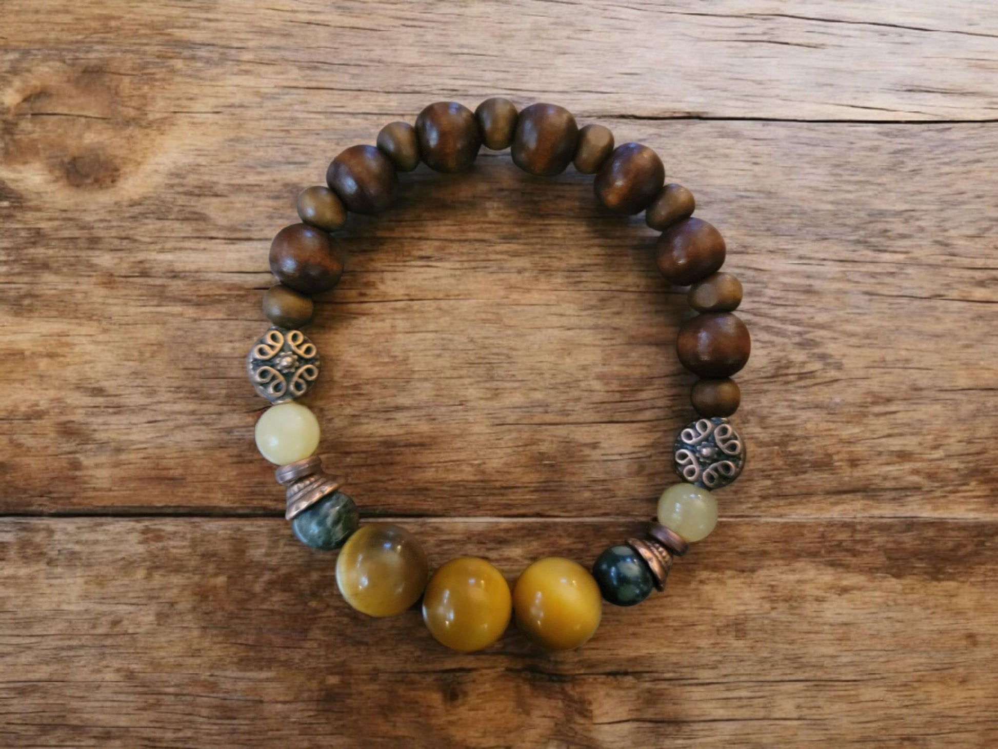 Wood bead and Jasper gemstone stretch  bracelet. - LifeLoveInspired