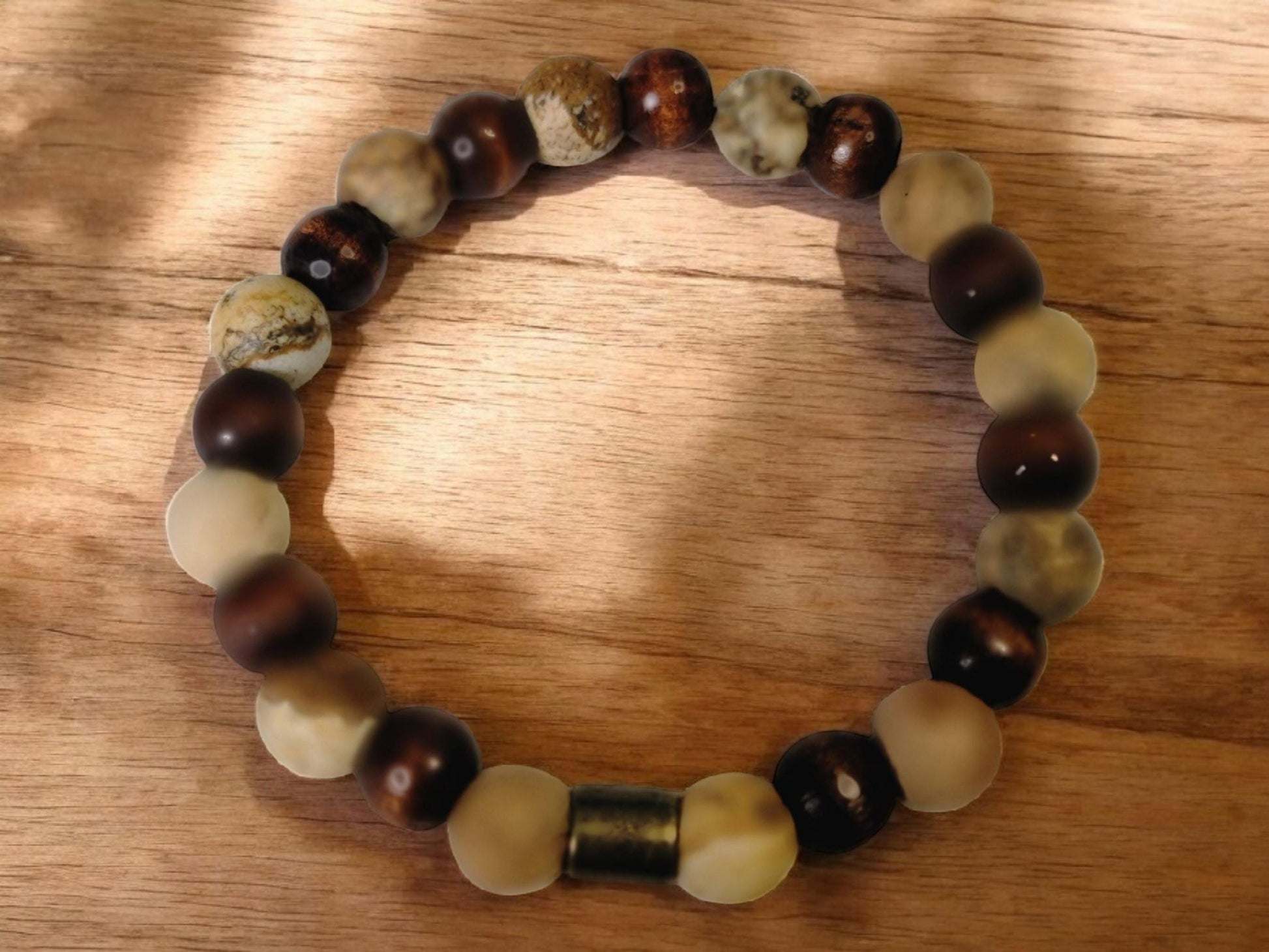 Wood & Jasper Gemstone Stretch Bracelet - LifeLoveInspired