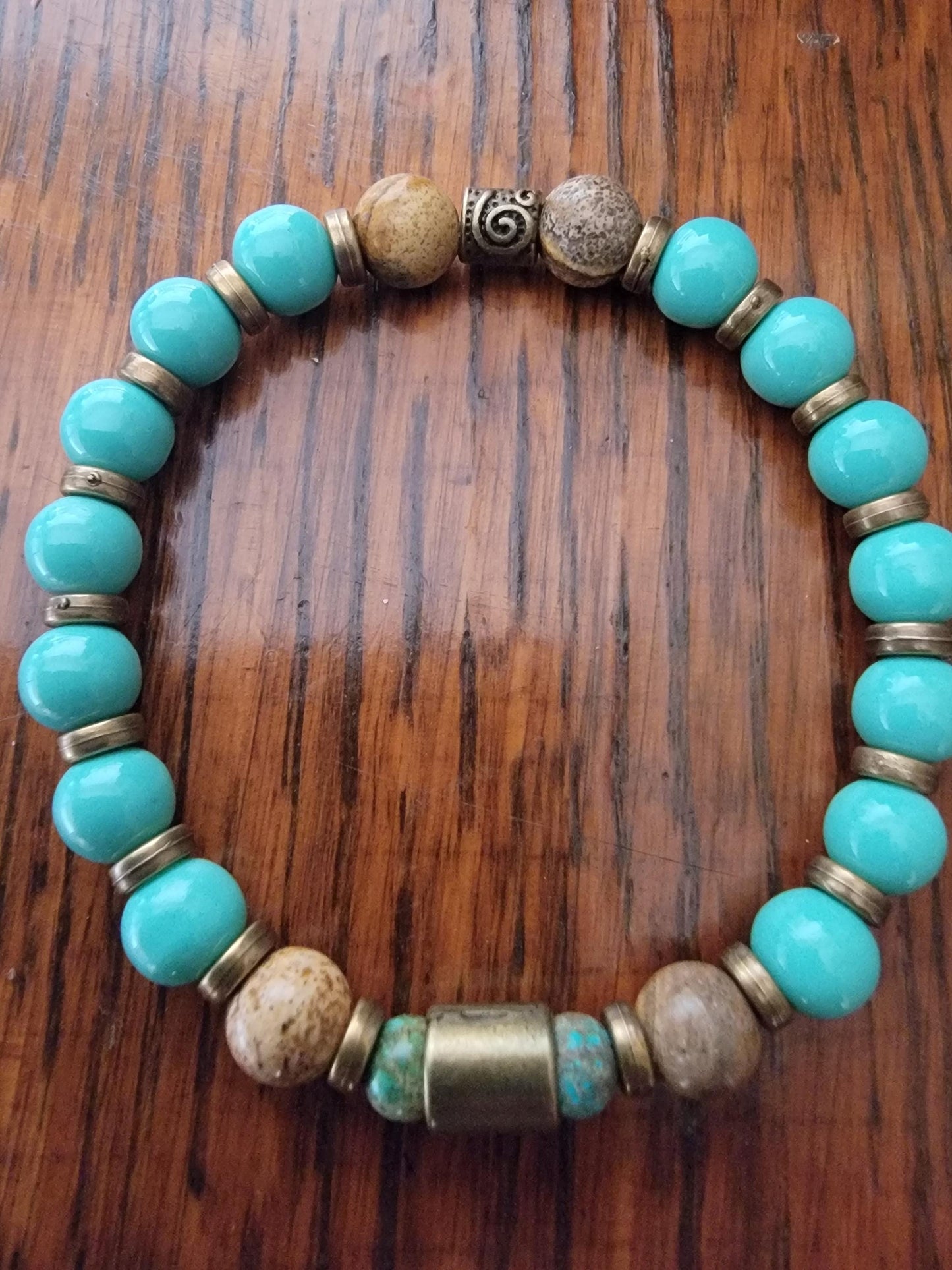 Turquoise and Jasper gemstone bead stretch bracelet. - LifeLoveInspired
