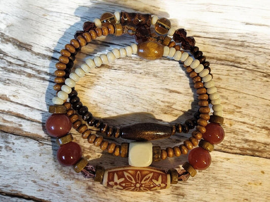 Hand crafted multi wood and gemstone bead stretch bracelet. - LifeLoveInspired