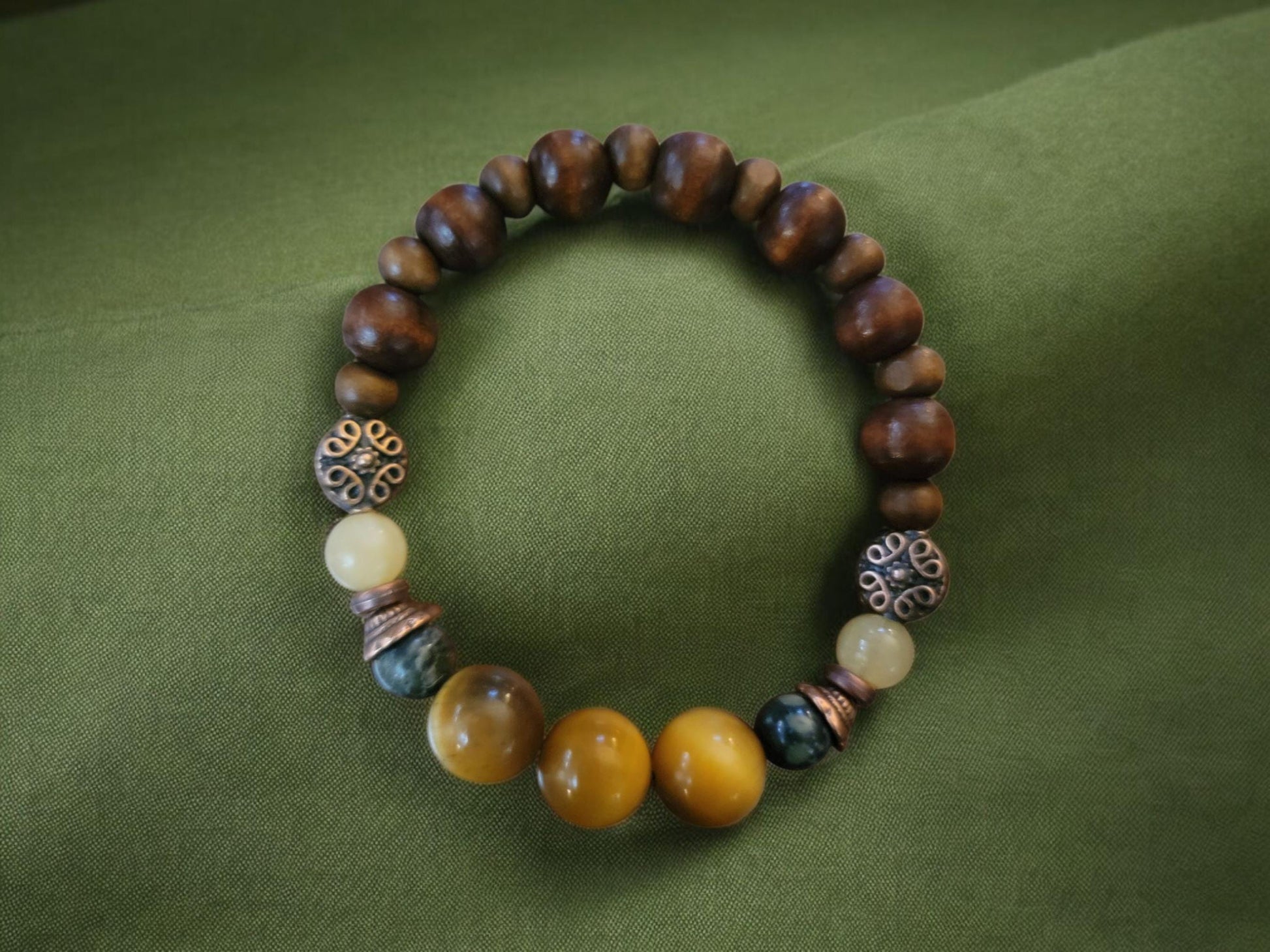 Wood bead and Jasper gemstone stretch  bracelet. - LifeLoveInspired