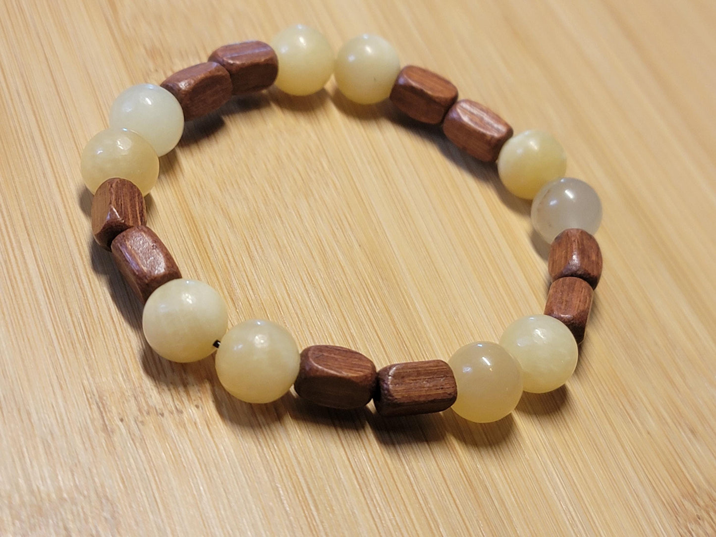 Wood & Yellow Jade Gemstone Stretch Bracelet - LifeLoveInspired