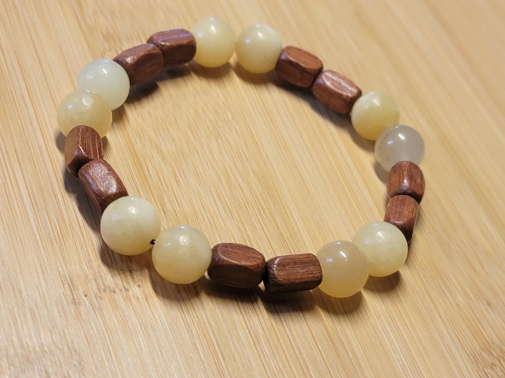Wood & Yellow Jade Gemstone Stretch Bracelet - LifeLoveInspired