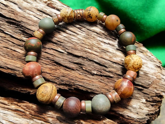 Hand crafted Jasper stretch bead gemstone bracelet. - LifeLoveInspired