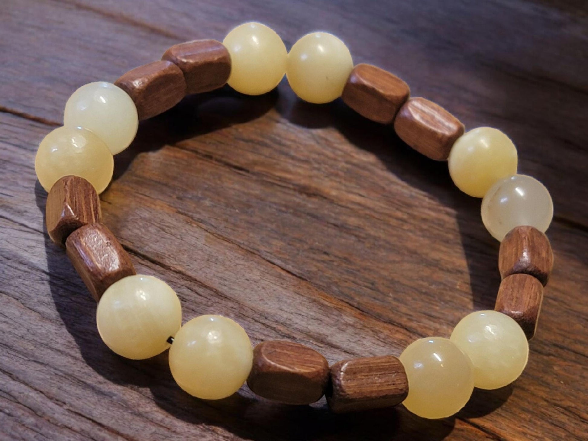 Wood & Yellow Jade Gemstone Stretch Bracelet - LifeLoveInspired