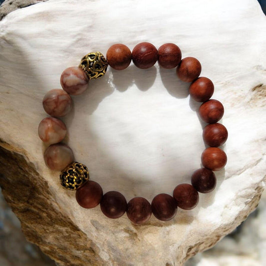 Handcrafted Wood & Jasper Gemstone Stretch Bracelet - LifeLoveInspired