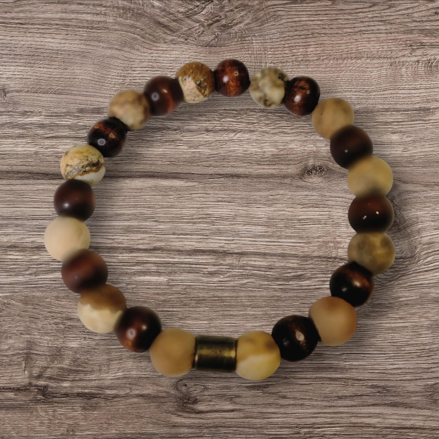 Wood & Jasper Gemstone Stretch Bracelet - LifeLoveInspired