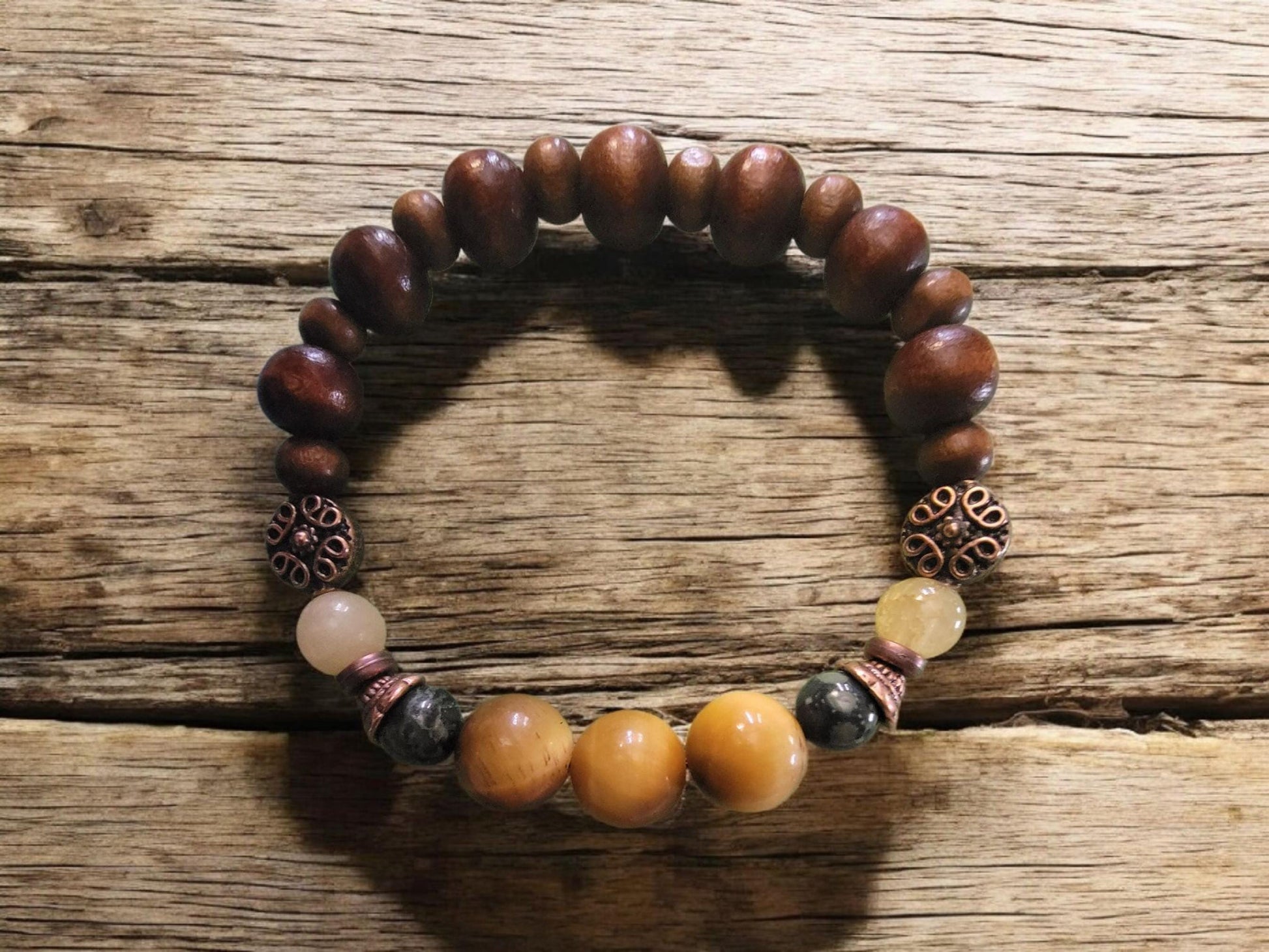 Wood bead and Jasper gemstone stretch  bracelet. - LifeLoveInspired