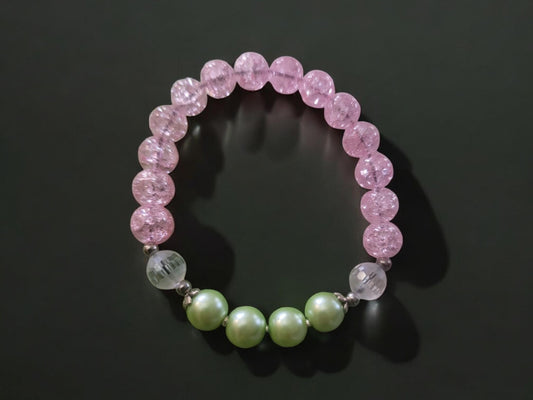 Pink Sparkling Glass & Lime Pearl Stretch Bracelet - LifeLoveInspired