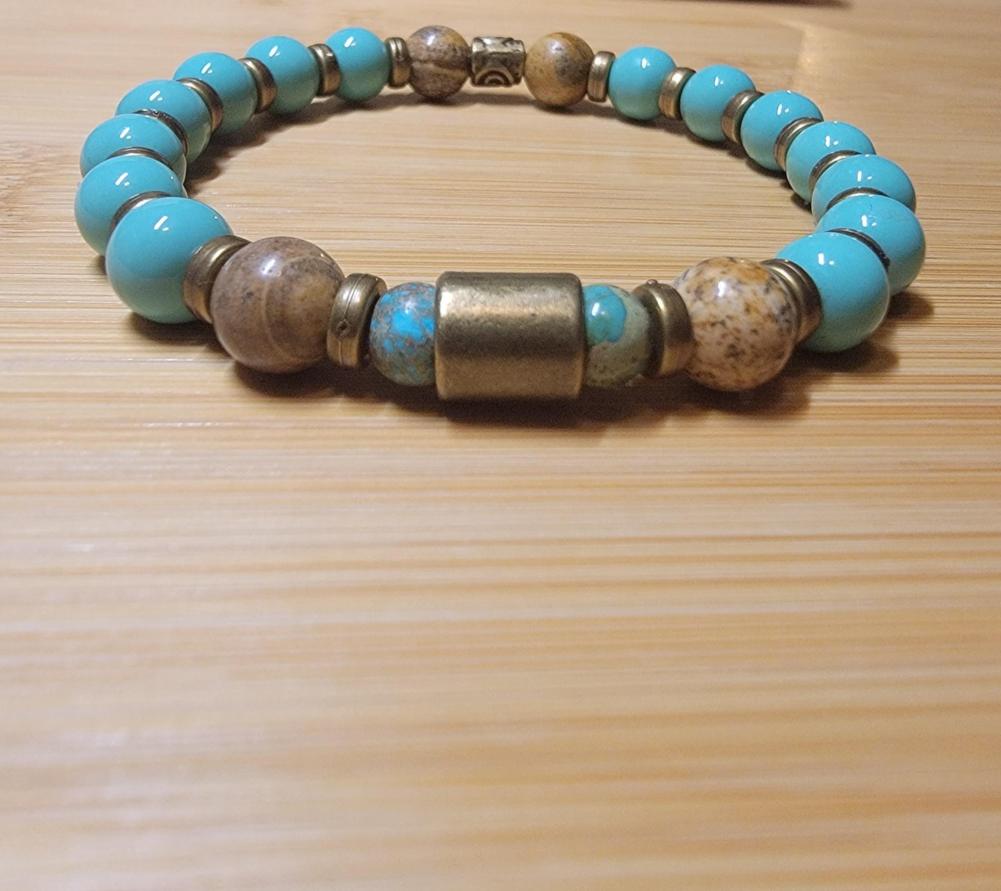 Turquoise and Jasper gemstone bead stretch bracelet. - LifeLoveInspired
