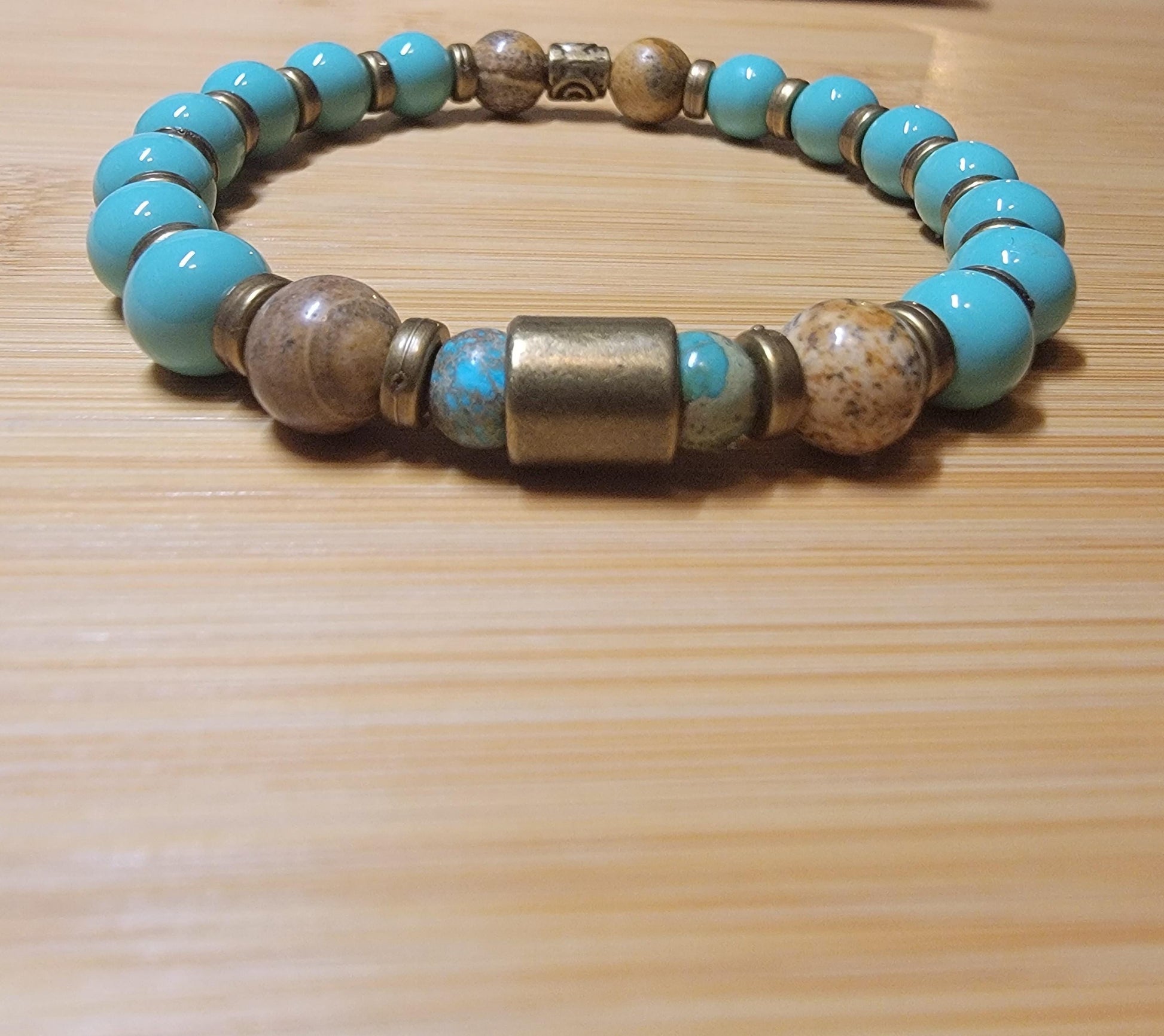 Turquoise and Jasper gemstone bead stretch bracelet. - LifeLoveInspired