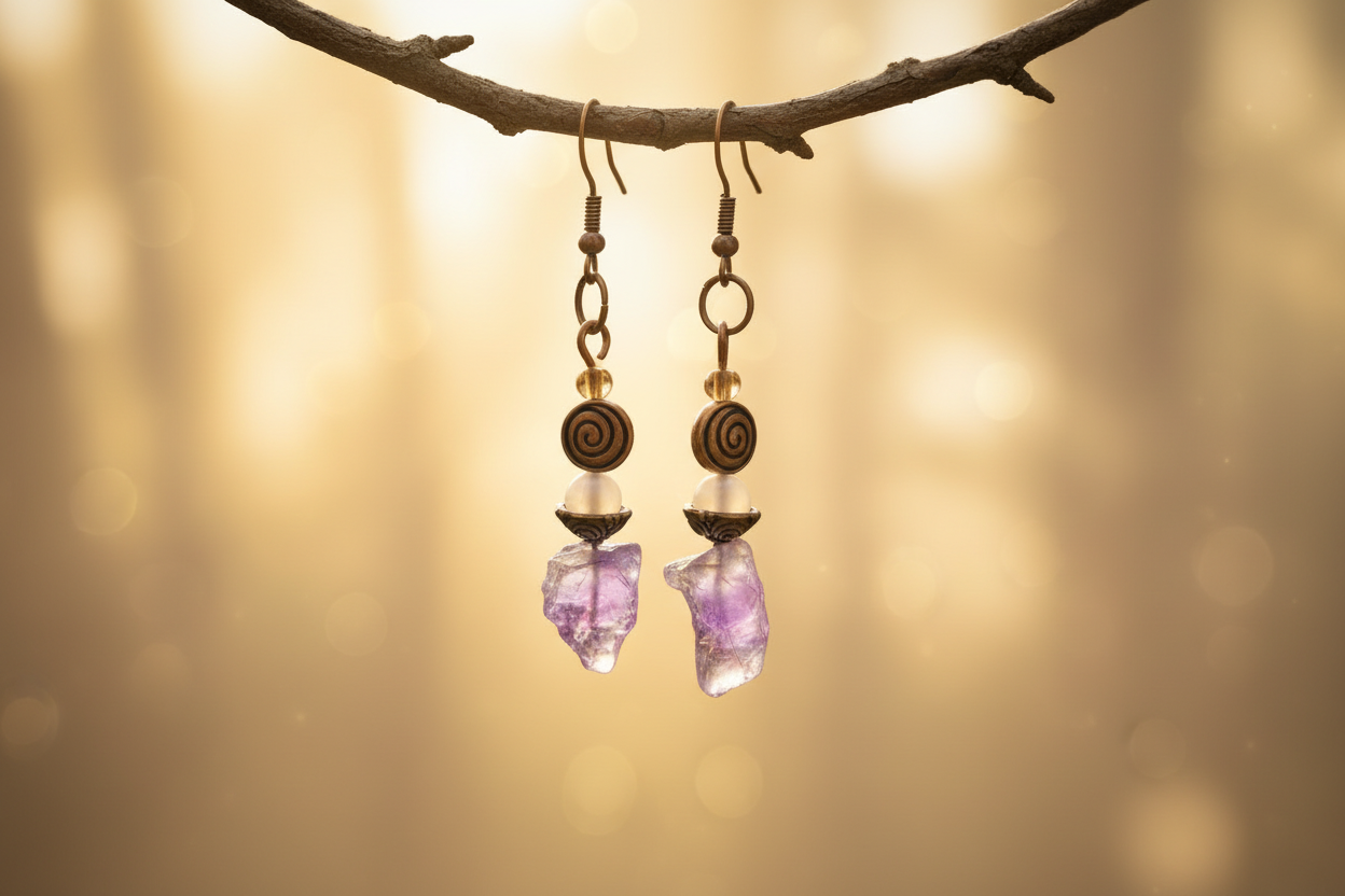 Raw Amethyst Spiral Drop