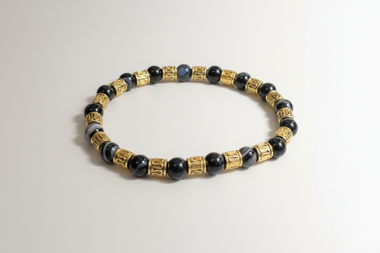 Black Onyx & Gold Stretch Bracelet