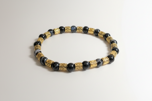 Black Onyx & Gold Stretch Bracelet