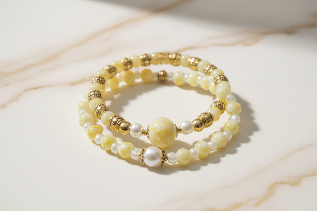 Yellow Agate & Pearl