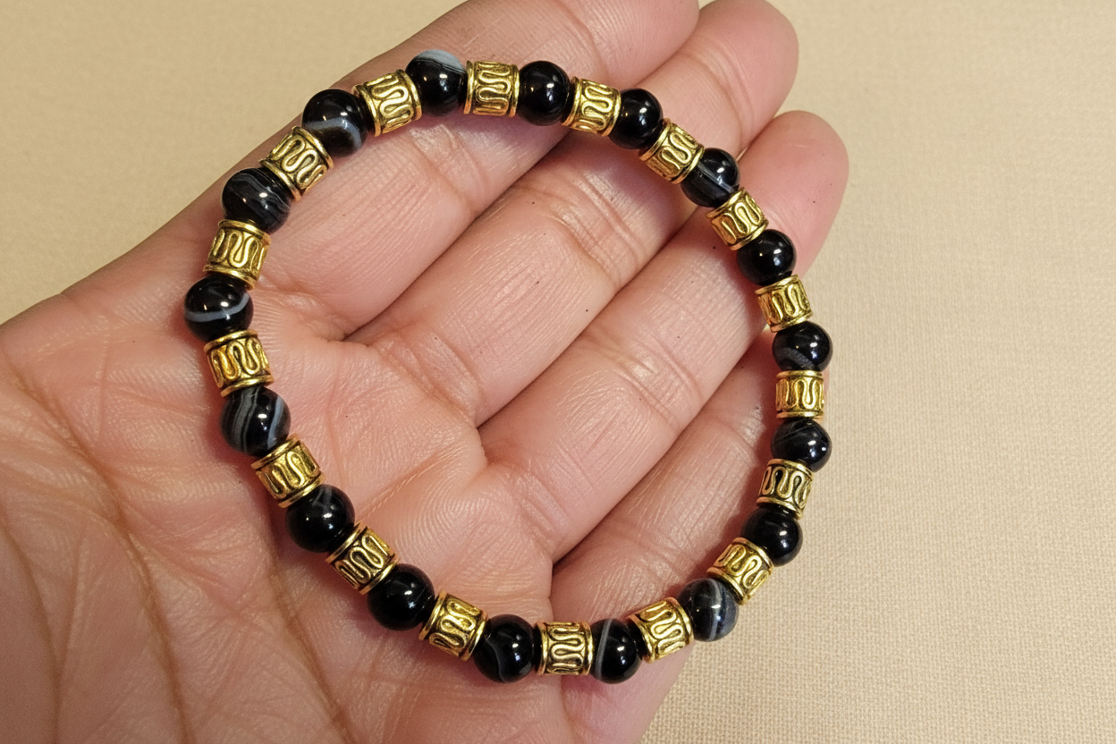 Black Onyx & Gold Stretch Bracelet